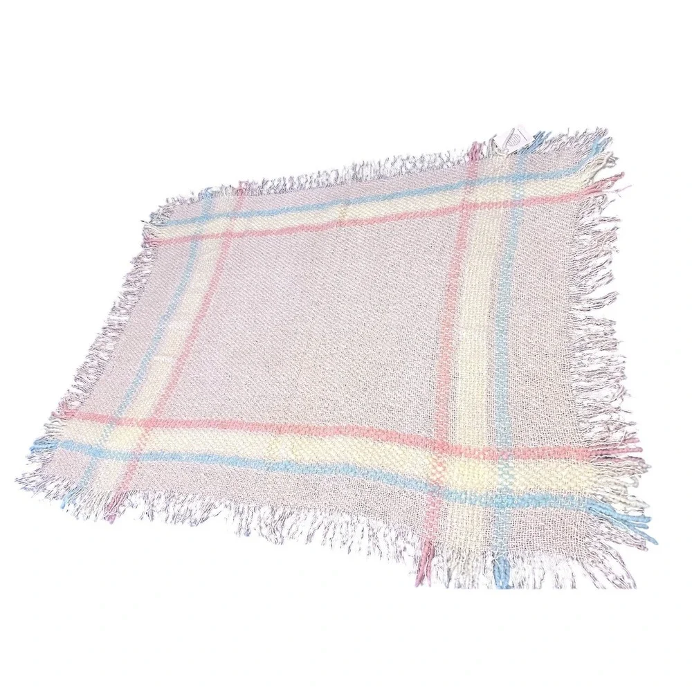 Kennebunk Weavers Throw Blanket Hand Woven Pink Blue Yellow Fringe NOS 50x64 USA